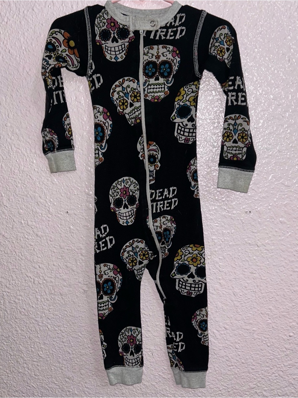 Lazy One Black Sugar Skull Zip Footed Pajama